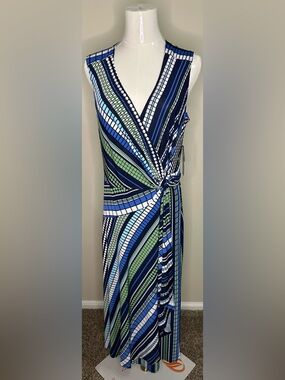 Robbie Bee Womens Size M/L/XL Dress Floral Sleeveless Long Navy Green NWT